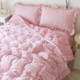 韩国生产 公主床品正品代购2016浪漫温馨粉色花边双人薄被子 枕套