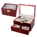 20位手表收纳盒双层木质手表盒实木烤漆表盒抽屉首饰盒柜台展示盒