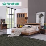 全友家私卧室家具 实木纹板式床双人床1.5M1.8米+2*床头柜107303