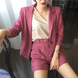 女装夏装2016新款韩国休闲西装外套短裤套装时尚棉麻小西服女潮