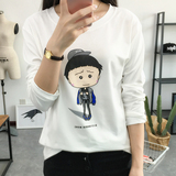 2016新款秋季韩版女装印花长袖卡通T恤女 宽松百搭显瘦圆领女短装