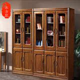 胡桃木书橱带门书柜 玻璃门实木书柜实木书架置物架 特价实木衣柜
