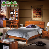 胡桃木色床全实木床家具 儿童床单人床1.2米床中式实木小床