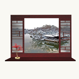 创意中国风复古贴纸假窗户风景墙贴客厅卧室书房办公室背景墙装饰