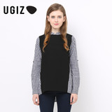 UGIZ韩国时尚宽松黑白拼接格子女式长袖衬衫UCSY106A专柜正品