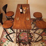美式loft复古实木铁艺吧台桌椅 吧凳休闲桌椅组合 酒吧高脚桌椅