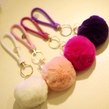 韩国优质獭兔毛球钥匙扣汽车BV编织绳毛绒球钥匙链女士包包挂件