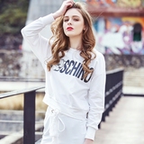 YIYG欧洲站2016春装白色圆领字母印花长袖t恤女韩国简约短款上衣