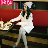 韩国代购韩版2016春季卫衣女套头圆领长袖加绒中长款纯白色打底衫