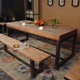 美式乡村复古做旧实木铁艺餐桌饭桌酒吧桌办公桌中式酒店桌长方形