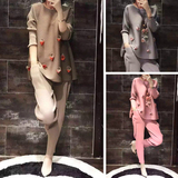 2016春季新款韩版女装圆领褶皱上衣+九分裤名媛两件套休闲套装女