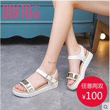 DUSTO/大东2016夏季新款韩版中跟平底露趾时尚女鞋凉鞋DW16X3578A