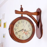 欧式双面钟 实木挂钟 创意时尚田园客厅时钟石英双面钟表 两面钟