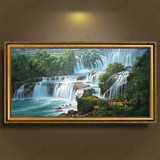 手绘油画现代欧式田园风景山水瀑布聚宝盆客厅沙发背景装饰画挂画