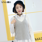 2015韩版针织马甲马夹小背心宽松短款女毛衣衫吊带通勤新款纯色