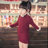 2015秋季冬季新款韩版宝宝女童中长款长袖圆领套头加厚毛衣针织衫