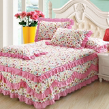 韩式床裙床罩四件套纯棉床上用品被子夹棉床套田园1.8m1.8