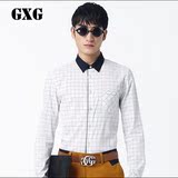 GXG男装 2015春季新品 男士白底蓝条格子斯文长袖衬衫#51103259