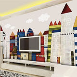 欧式油画城市大型壁画定制卡通客厅电视背景墙纸儿童房卧室3D壁纸