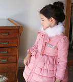 韩国童装非代购冬季棉服女童夹棉毛领棉衣儿童加厚中长款花边棉袄