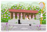 日本猫之四季地藏菩萨挂画壁画无框画装饰画4030尺寸两幅九折包邮
