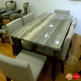 十里方园 大理石台面 实木支架现代餐桌 1.4m*0.8m布艺椅子TA1498