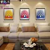 紫之兰 三联花卉油画 纯手绘简约现代卧室走廊壁画客厅装饰挂画
