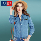 BRIOSO春装新款2016牛仔衬衫女长袖全棉百搭薄款韩版修身女衬衣
