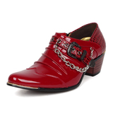 男士红色漆皮高跟男鞋增高6-8厘米潮鞋夜店发型师尖头亮皮鞋拉链