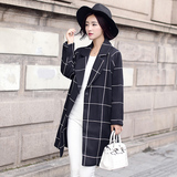 2015秋冬装新款韩版修身格子小西装外套中长款薄款风衣外套女潮