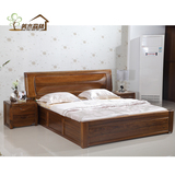 全实木床双人床1.8米 黄金胡桃木床婚床高箱床卧室家具现代中式