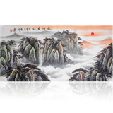 中国画 无水靠山风水画 山水画三尺横幅纯手绘原稿真迹泰山画芯