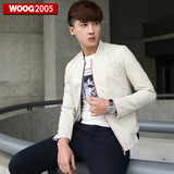 WOOG2005白色PU皮男士外套 修身2016春季新款青年韩版潮男皮夹克