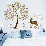 可移除墙贴纸贴画客厅沙发背景墙壁装饰大树小鹿抽象唯美艺术彩色