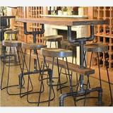 美式复古做旧简约现代酒吧餐厅实木铁艺吧台桌椅家用创意高脚凳子