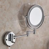 全铜美容镜 浴室卫生间化妆镜 双面带LED灯放大 壁挂折叠伸缩镜