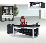 办公家具黑白高档时尚简约大班桌/钢化玻璃老板台/现代简易主管桌