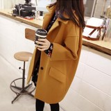 2016韩版秋冬装学院风大码呢子大衣宽松显瘦中长款纯色毛呢外套女