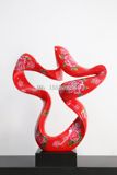 树脂红色贴花抽象艺术雕塑牡丹贴花工艺品中式红火家居艺术摆件