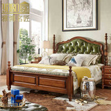 雅博名匠 全实木美式床 布艺真皮软包双人床 欧式床 1.8米婚床