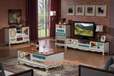 特价新款欧美式乡村实木复古电视柜地柜彩绘艺术客厅茶几组合柜