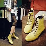 2015欧洲站雪地靴马丁靴中跟短筒女靴子荧光黄是时尚潮流女鞋鞋带