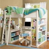 美式田园实木儿童床高低床子母床双层床多功能儿童家具带书桌书柜