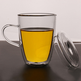 马克杯双层防烫隔热玻璃水杯 带把手咖啡杯 办公杯花茶杯泡茶杯