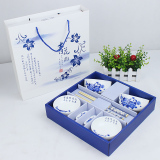 越然 碗筷套装 中式青花瓷碗碟瓷器餐具8件套 教师节中秋礼品