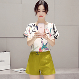 采奕奕东大门套装女时尚新款套装女 韩版短袖短裤两件套花色套装