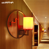 比月新中式壁灯卧室床头灯铁艺客厅创意布艺走廊过道壁灯6237