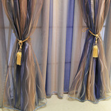 蓝色地中海全遮光窗帘布 客厅卧室成品双层定制 现代简约条纹窗纱