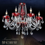 红色蜡烛水晶吊灯现代婚庆led特价欧式水晶客厅灯创意8头卧室灯具