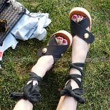 韩国女鞋正品代购2016夏季新款漏趾交叉绑腿松糕跟坡跟凉鞋JM4304